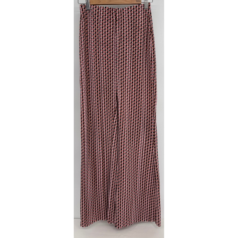 H&M Womens Pink Black Geometric Mosaic Print Wide Leg High‎ Waist Pants Sz S
